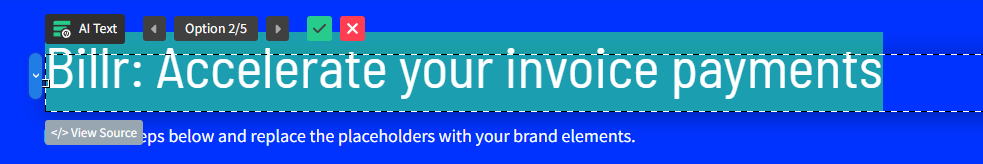 Unbounce AI Copywriting Tool – Generate and Test Headline Variations for Landing Pages Unbounce AI Text tool suggesting headline copy variations for a landing page CTA