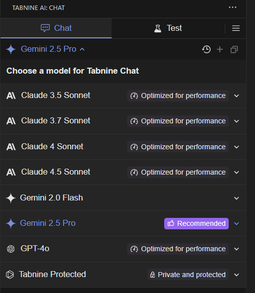List of Different Models available on Tabnine