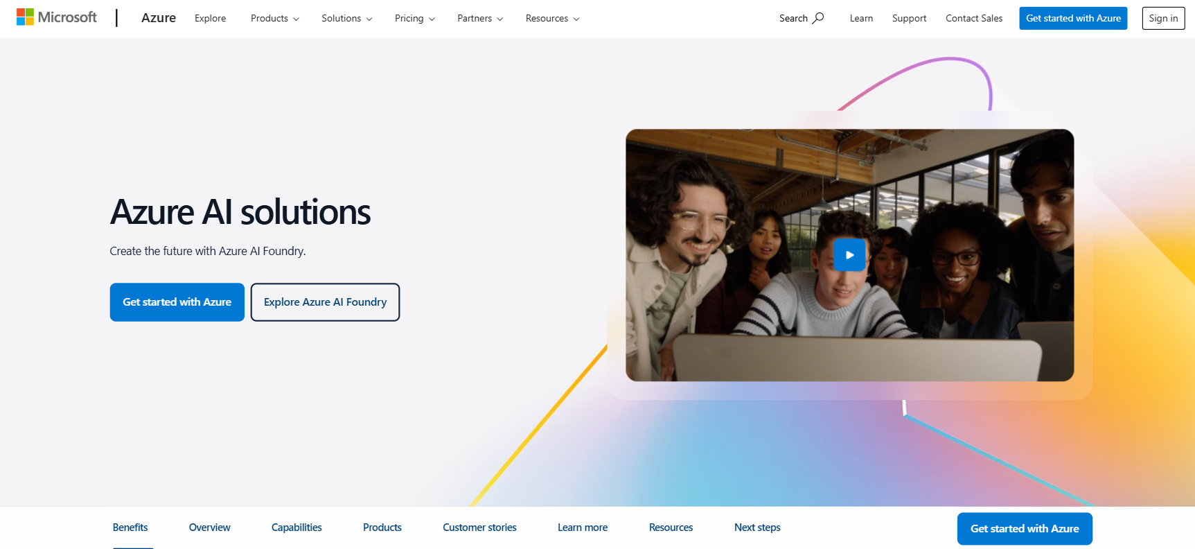 Microsoft Azure's Machine Learning Homepage that has various AI solutions for all needs.