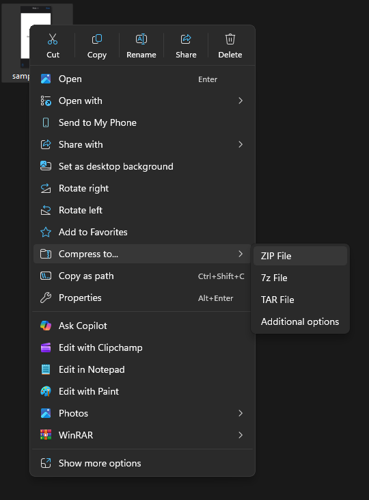 Compress a single file on Windows 11