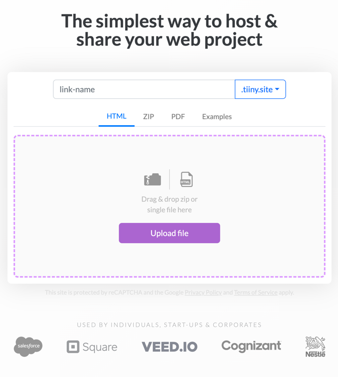 Tiiny.host home page uploads