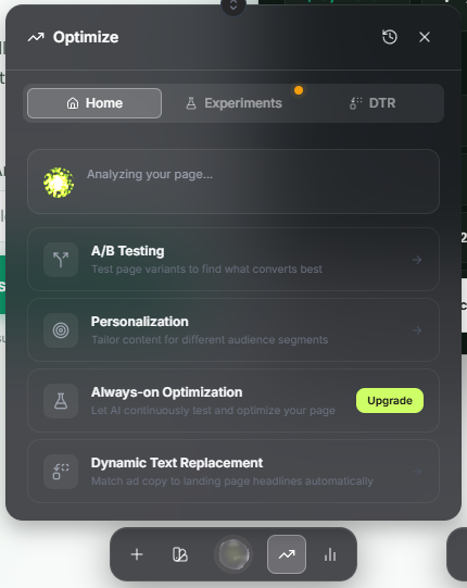 Leadpages A/B Testing & Personalization – Optimize Landing Pages for Higher Conversions Leadpages Optimize panel displaying A/B testing, personalization, and dynamic text replacement options