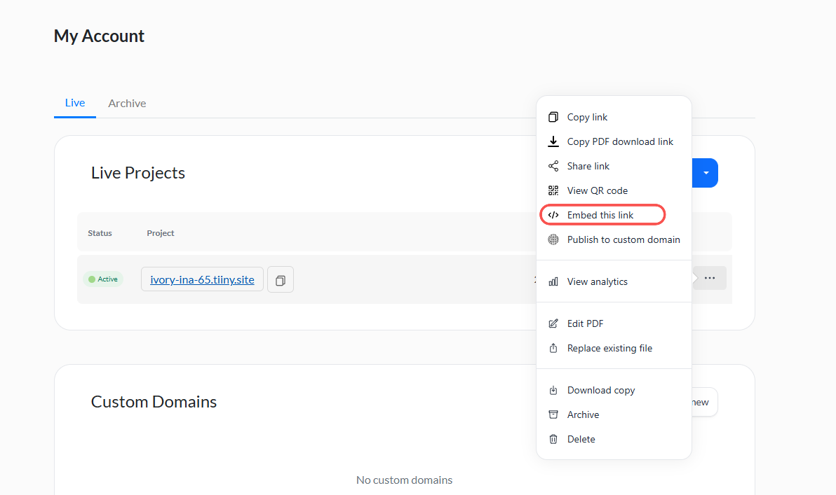 Select the Embed This  Link on the menu to get Embed Code