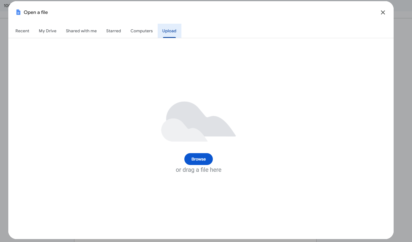 Browse to Upload tab on the pop up to get Word Document from your device