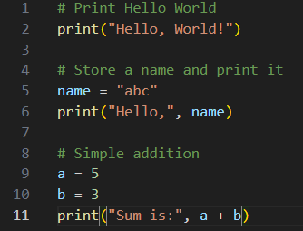 Monospaced font in code editor Python code snippet in a monospaced font demonstrating consistent character width and vertical column alignment.