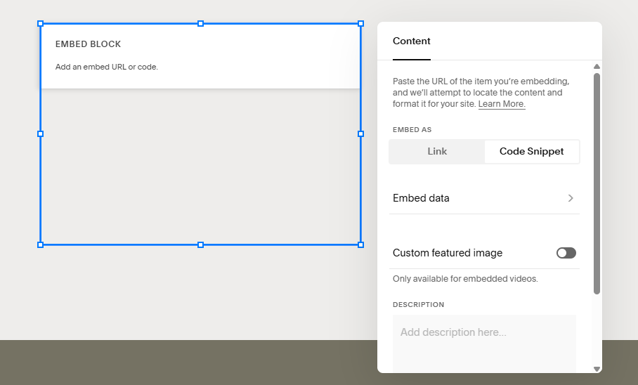 Adding Code to Embed Content Block on Squarespace.