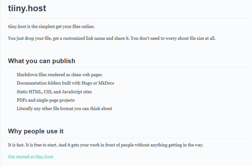 Final result of a rendered .md file as a website Example of a rendered Markdown website page showing headers, text, and bullet points on a live site.