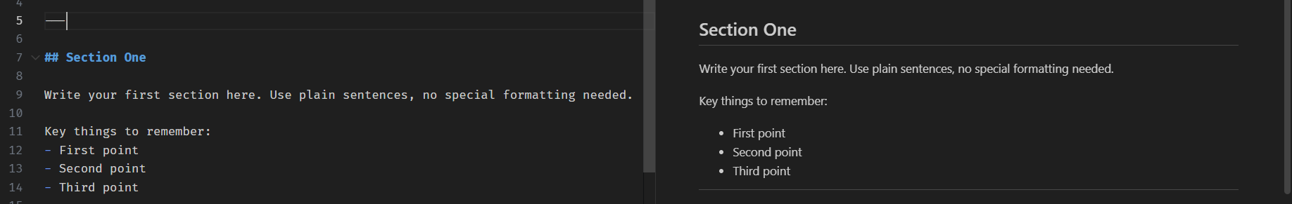 How to preview Markdown files in VS Code VS Code interface showing a split-screen view of Markdown source code and its live rendered preview.