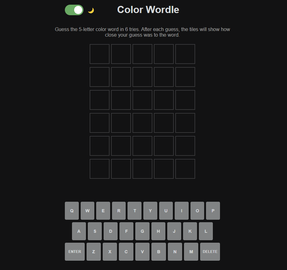 Iterated version of Wordle with light and dark mode.